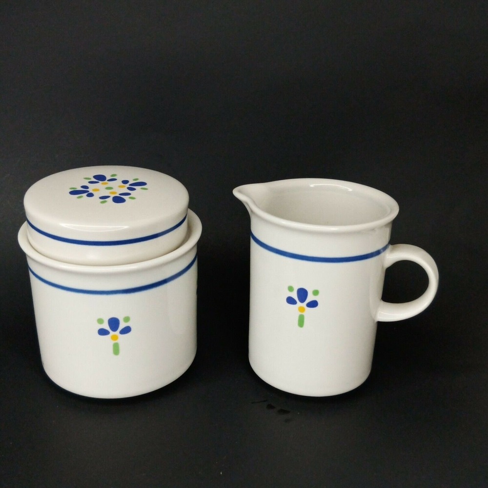 Vintage Avon Blue Floral Ceramic Creamer and Lidded Sugar Bowl‎ Set White